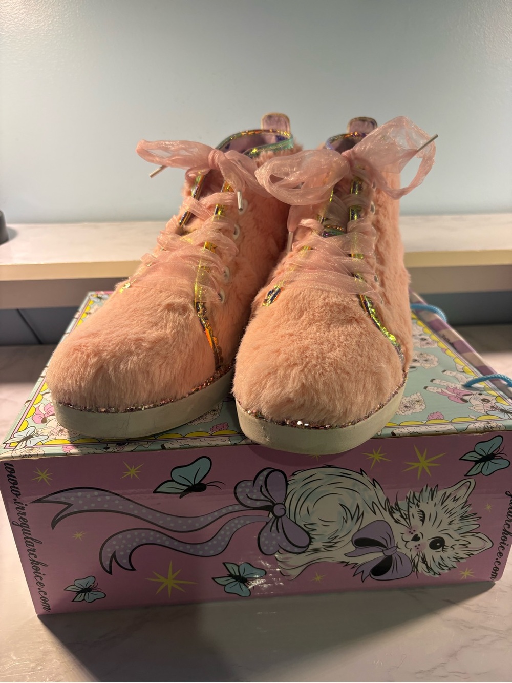 Irregular Choice Pink Fuzzy High-Top Sneakers